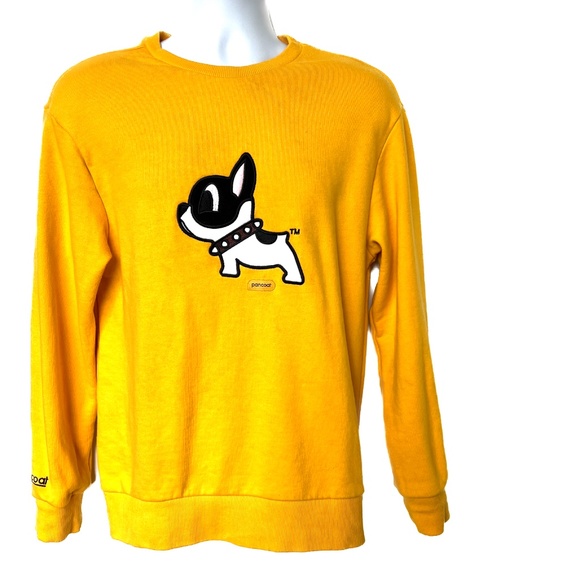 Pancoat Equipment Yellow Sweatshirt Crewneck Sz S Black & White Embroidered Dog - Picture 1 of 6